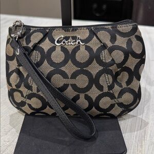 Large Coach Signature Black and Tan Wristlet